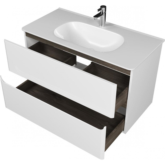 Тумба подвесная с раковиной Mirsant Savag 100 см (раковина Astra 100), белый глянцевый - фото 3