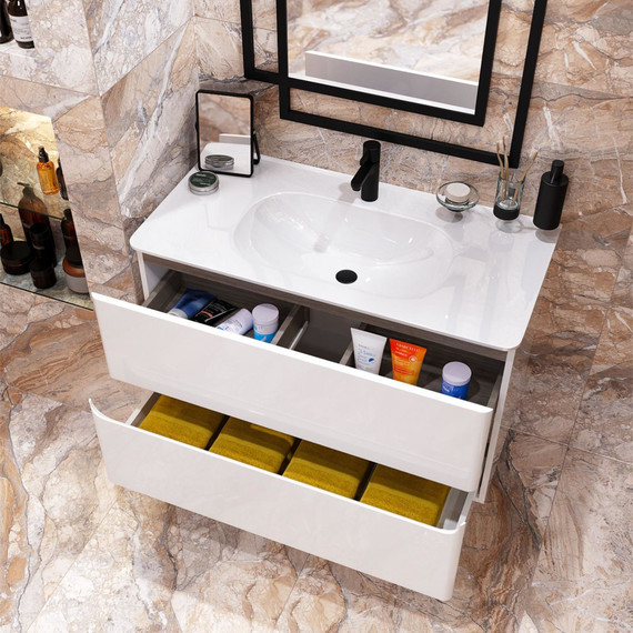 Тумба подвесная с раковиной Mirsant Savag 100 см (раковина Astra 100), белый глянцевый - фото 8