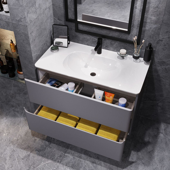 Тумба подвесная с раковиной Mirsant Savag 100 см (раковина Astra 100), серый матовый - фото 6