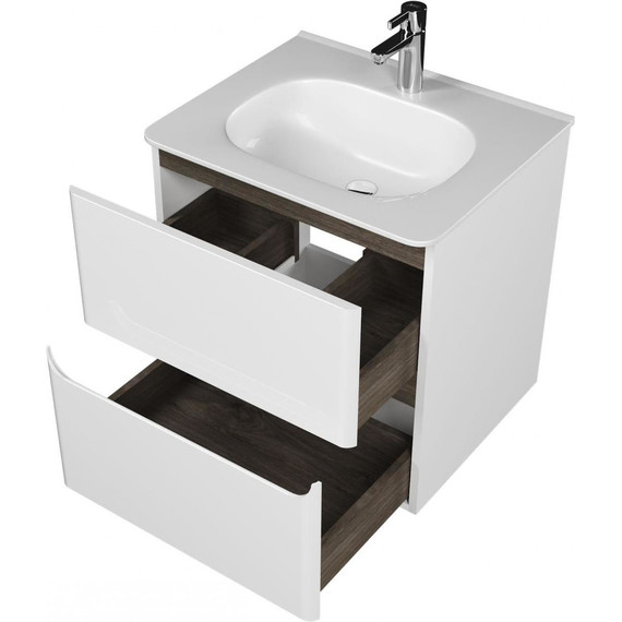 Тумба подвесная с раковиной Mirsant Savag 60 см (раковина Astra 60), белый глянцевый - фото 3