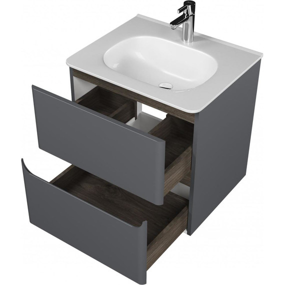 Тумба подвесная с раковиной Mirsant Savag 60 см (раковина Astra 60), серый матовый - фото 3