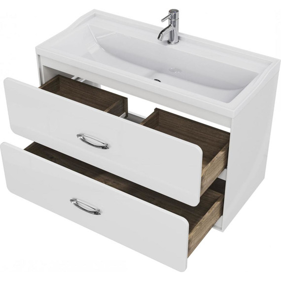 Тумба подвесная с раковиной Mirsant Viva 100 см (раковина Conte 100), белый глянцевый - фото 3