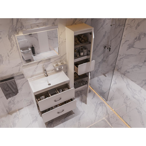 Тумба подвесная с раковиной Mirsant Viva 100 см (раковина Conte 100), белый глянцевый - фото 7