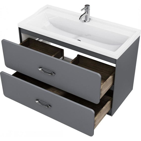 Тумба подвесная с раковиной Mirsant Viva 100 см (раковина Conte 100), серый матовый - фото 3