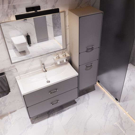 Тумба подвесная с раковиной Mirsant Viva 100 см (раковина Conte 100), серый матовый - фото 6