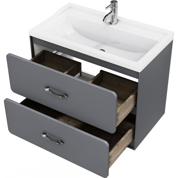 Тумба подвесная с раковиной Mirsant Viva 80 см (раковина Conte 80), серый матовый - фото 3