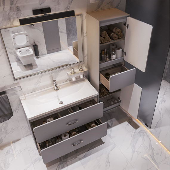 Пенал подвесной Mirsant Viva 45 см (универсальный), серый матовый - фото 6