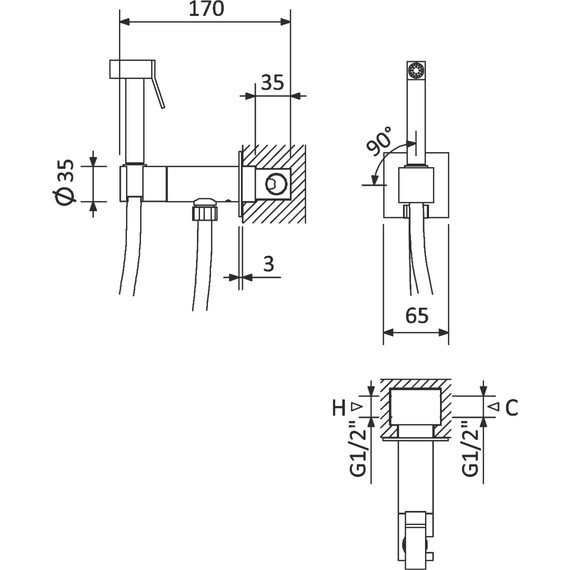 Набор для гигиенического душа Cezares PORTA-DIF-01 (со скрытой частью) - фото 2