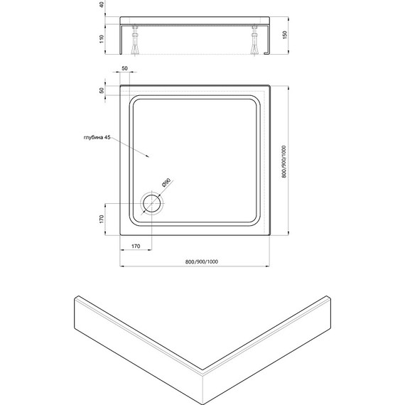 Поддон акриловый Aquatek 80x80 см DPA-0000008 - фото 9