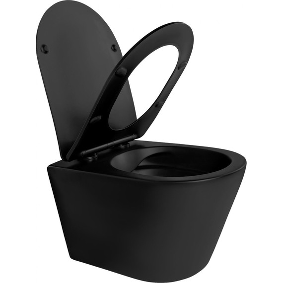 Унитаз подвесной безободковый Aquatek Вега AQ1905-MB с тонкой крышкой микролифт, чёрный, Цвет производителя: чёрный - фото, картинка 4 Унитаз подвесной безободковый Aquatek Вега AQ1905-MB с тонкой крышкой микролифт, чёрный, Цвет производителя: чёрный - фото 4