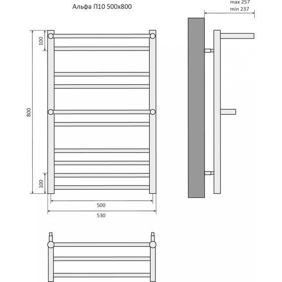 Полотенцесушитель водяной Aquatek Альфа с полкой П10 500х800 мм AQ RRP1080BL чёрный муар - фото 8