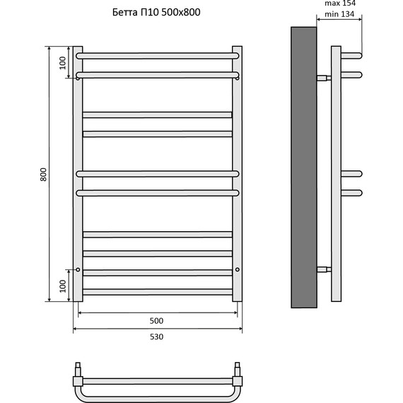 Полотенцесушитель водяной Aquatek Бетта П10 500х800 мм AQ KRC1080BL, чёрный муар - фото 8