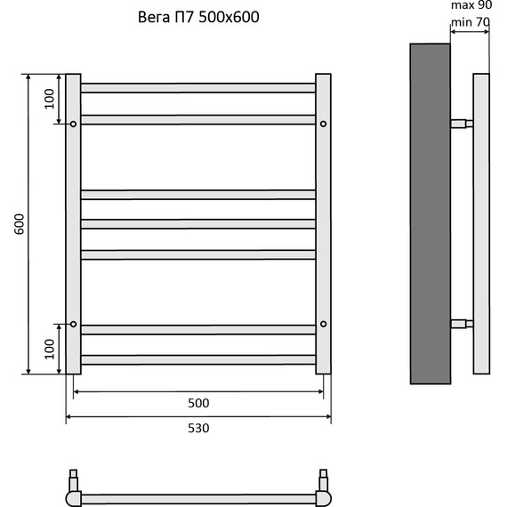 Полотенцесушитель водяной Aquatek Вега П7 500х600 мм AQ DR0760BL, чёрный муар - фото 8