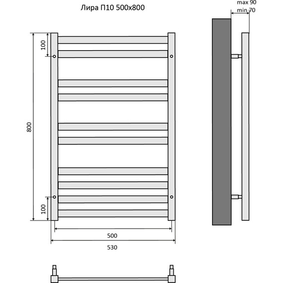 Полотенцесушитель водяной Aquatek Лира П10 500х800 мм AQ KP1080BL, чёрный муар - фото 8