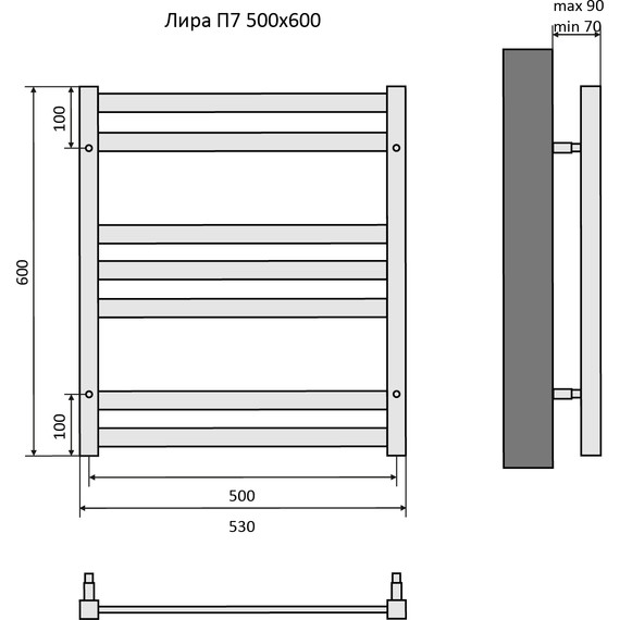 Полотенцесушитель водяной Aquatek Лира П7 500х600 мм AQ KP0760BL, чёрный муар - фото 8