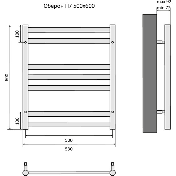 Полотенцесушитель водяной Aquatek Оберон П7 500х600 мм AQ RO0760BL, чёрный муар - фото 8