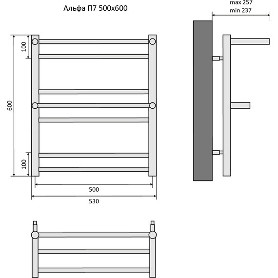 Полотенцесушитель водяной Aquatek Альфа с полкой П7 500х600 мм AQ RRP0760BL чёрный муар - фото 8