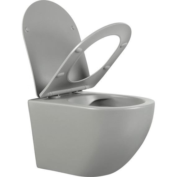 Унитаз подвесной безободковый Aquatek Европа AQ1901-MG с тонкой крышкой микролифт, серый матовый, Цвет производителя: серый - фото 2