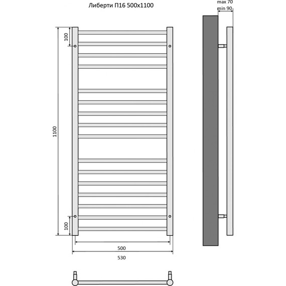 Полотенцесушитель водяной Aquatek Либерти П16 500х1100 мм AQ RR1610BL, чёрный муар - фото 8