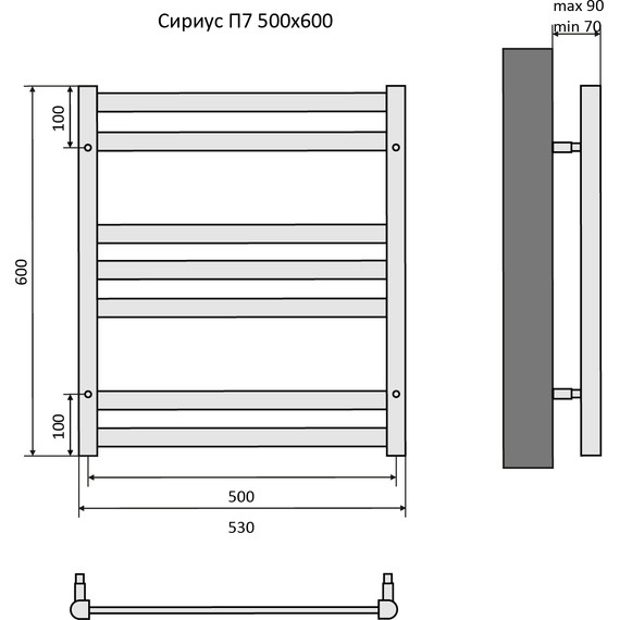 Полотенцесушитель водяной Aquatek Сириус П7 500х600 мм AQ DP0760BL, чёрный муар - фото 8