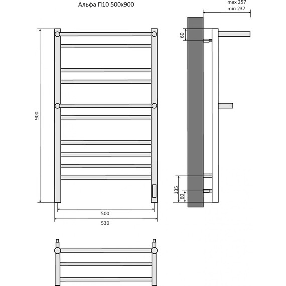 Полотенцесушитель электрический Aquatek Альфа с полкой П10 500х900 мм AQ EL RRP1090BL чёрный муар - фото 8