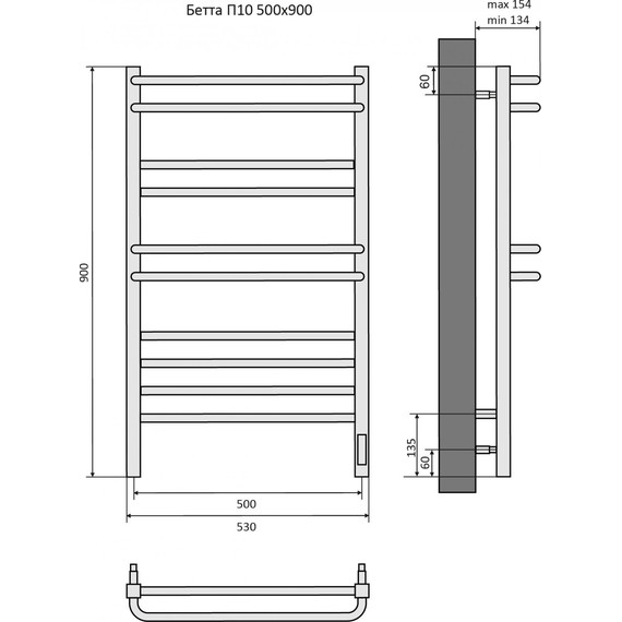 Полотенцесушитель электрический Aquatek Бетта П10 500х900 мм AQ EL KRC1090BL, чёрный муар - фото 8