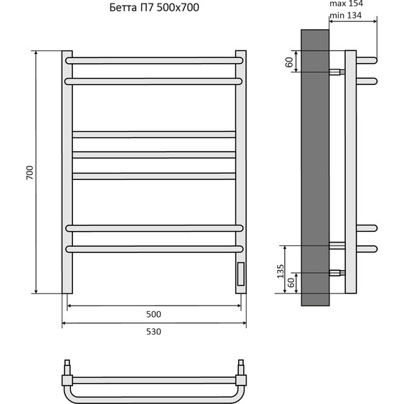 Полотенцесушитель электрический Aquatek Бетта П7 500х700 мм AQ EL KRC0770BL, чёрный муар - фото 8