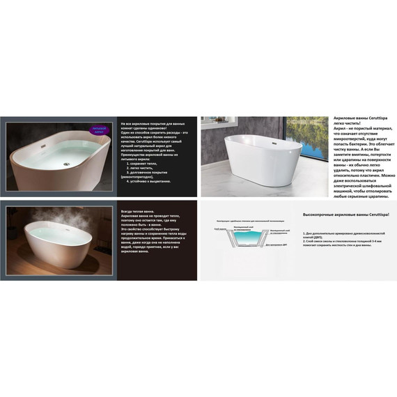 Ванна отдельностоящая CeruttiSpa 170x80 см GRETA170GMB CT10878, чёрный матовый/белый - фото 4