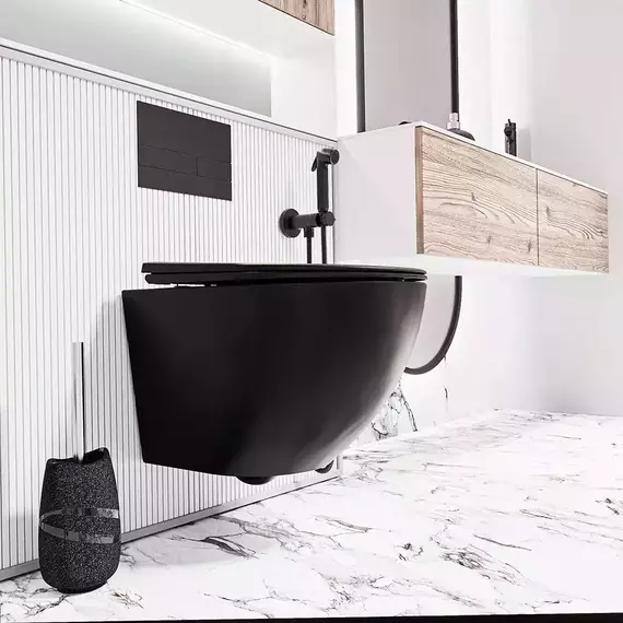 Унитаз подвесной безободковый Veconi Moro VMO-48TB (Система смыва торнадо) с крышкой микролифт, чёрный, Цвет производителя: чёрный - фото 4