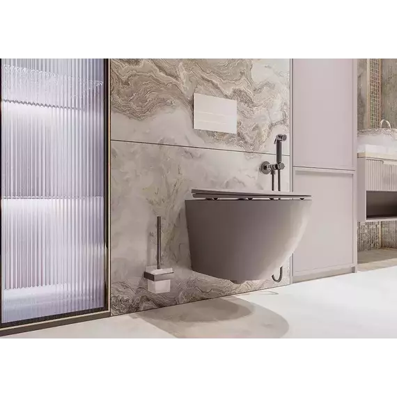 Унитаз подвесной безободковый Veconi Moro VMO-48TGr (Система смыва торнадо) с крышкой микролифт, серый, Цвет производителя: серый - фото 2