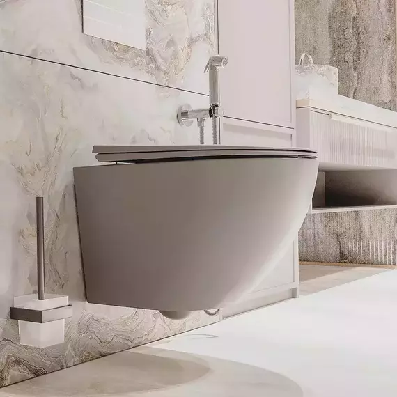 Унитаз подвесной безободковый Veconi Moro VMO-48TGr (Система смыва торнадо) с крышкой микролифт, серый, Цвет производителя: серый - фото 3