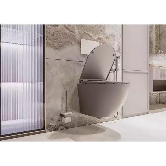 Унитаз подвесной безободковый Veconi Moro VMO-48TGr (Система смыва торнадо) с крышкой микролифт, серый, Цвет производителя: серый - фото 4