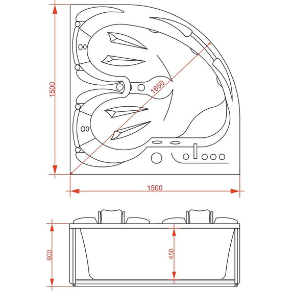 Ванна гидромассажная EvaGold 150x150 см OLB-826 - фото 7