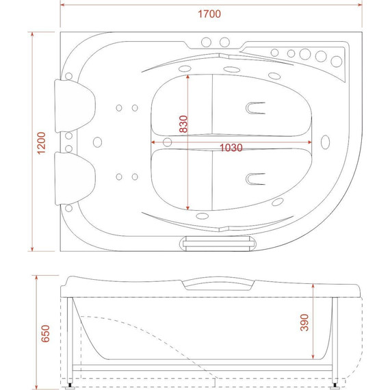 Ванна гидромассажная EvaGold 170x120 см R OLB-807 - фото 6