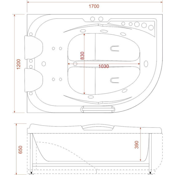Ванна гидромассажная EvaGold 170x120 см L OLB-807 - фото 7