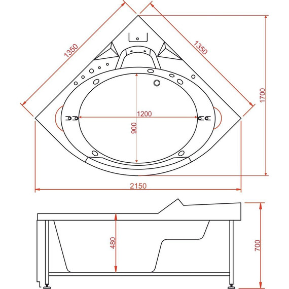 Ванна гидромассажная EvaGold 150x150 см OLB-840 - фото 5