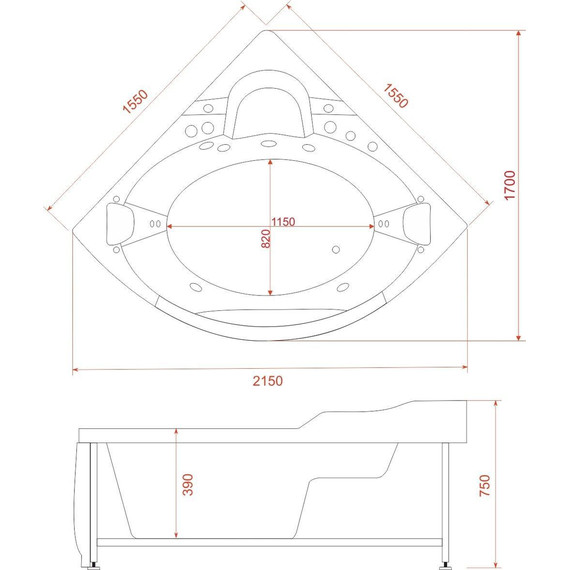 Ванна гидромассажная EvaGold 155x155 см OLB-806 - фото 6