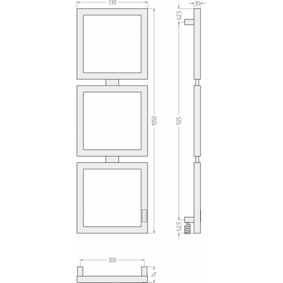 Полотенцесушитель электрический Сунержа Этюд П6 300x1050 мм 31-0844-1030 (скрытое подключение) чёрный матовый - фото 5