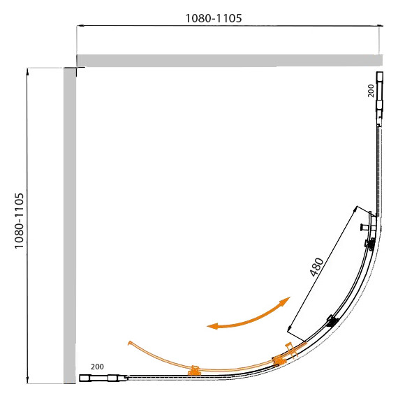 Душевое ограждение Cezares 110x110 см MOLVENO-R-11-90+20-C-GM-IV, оружейная сталь/прозрачное - фото 7