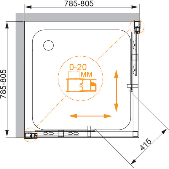 Душевое ограждение Cezares 80x80 см MOMENTO-A-2-80-C-Cr, хром/прозрачное - фото 3