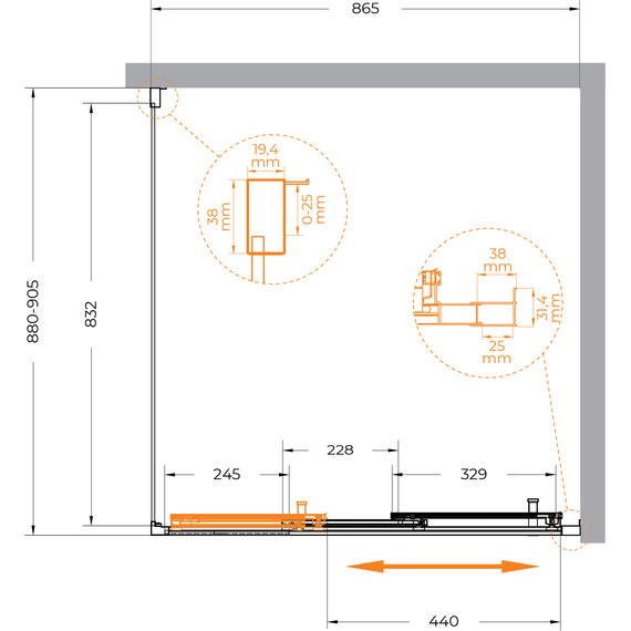 Душевое ограждение Cezares 90x90 см MOLVENO-AF-31-90-C-BORO-IV, брашированное золото/прозрачное - фото 7