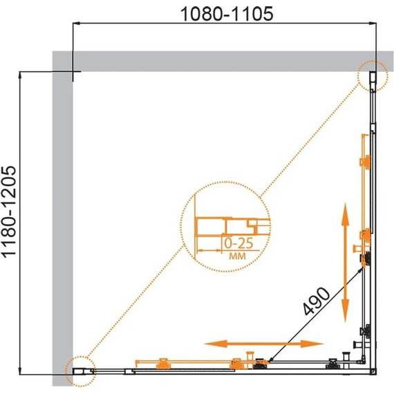 Душевое ограждение Cezares 120x110 см MOLVENO-AH-22-120/110-C-BORO-IV, брашированное золото/прозрачное - фото 7