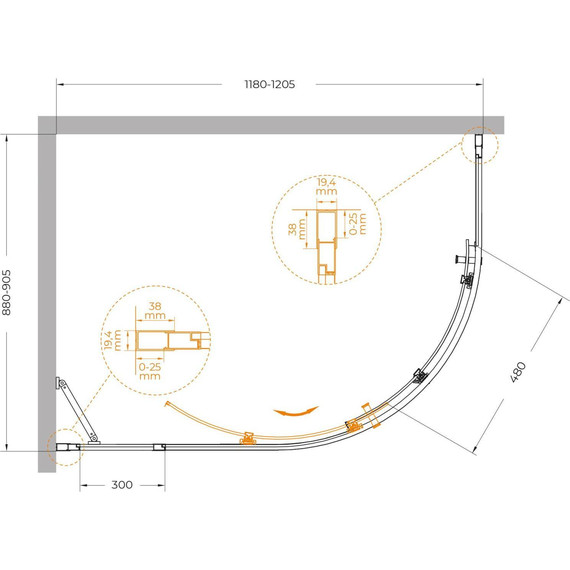Душевое ограждение Cezares 120x90 см MOLVENO-RH-1-120/90-C-GM-IV, оружейная сталь/прозрачное - фото 7