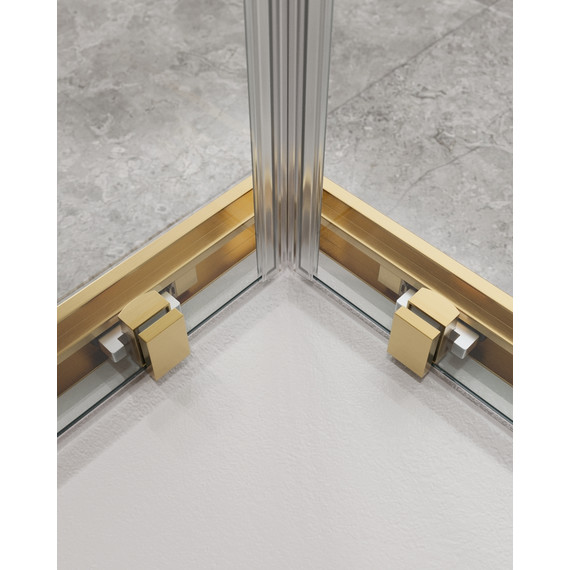Душевое ограждение Cezares 130x130 см MOLVENO-A-22-100+30-C-BORO-IV, брашированное золото/прозрачное - фото 5
