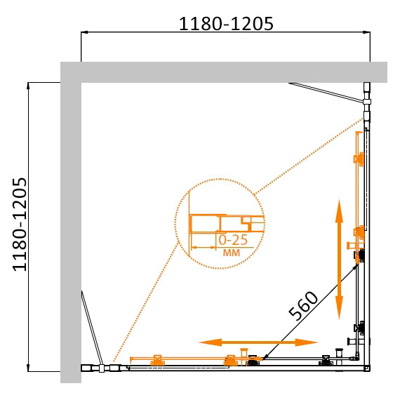 Душевое ограждение Cezares 120x120 см MOLVENO-A-22-100+20-C-BORO-IV, брашированное золото/прозрачное - фото 7