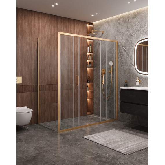 Душевое ограждение Cezares 170x90 см MOLVENO-AH-2/1-170/90-C-BORO-IV, брашированное золото/прозрачное - фото 2