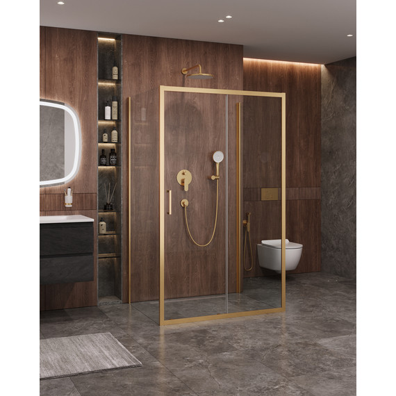 Душевое ограждение Cezares 120x90 см MOLVENO-AH-12-120/90-C-BORO-IV, брашированное золото/прозрачное - фото 