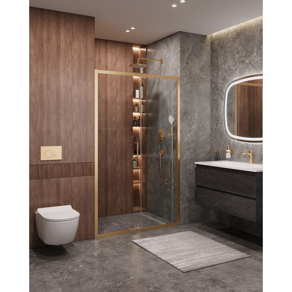 Душевая дверь Cezares 120 см MOLVENO-BF-1-120-C-BORO-IV, брашированное золото/прозрачное - фото 2