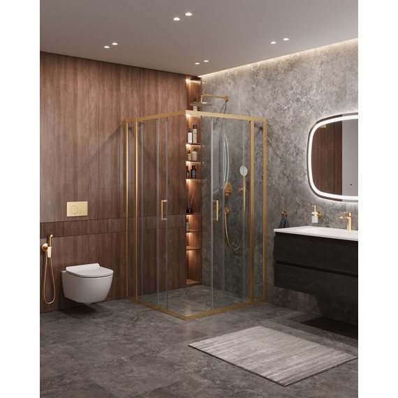 Душевое ограждение Cezares 110x110 см MOLVENO-A-22-90+20-C-BORO-IV, брашированное золото/прозрачное - фото 2