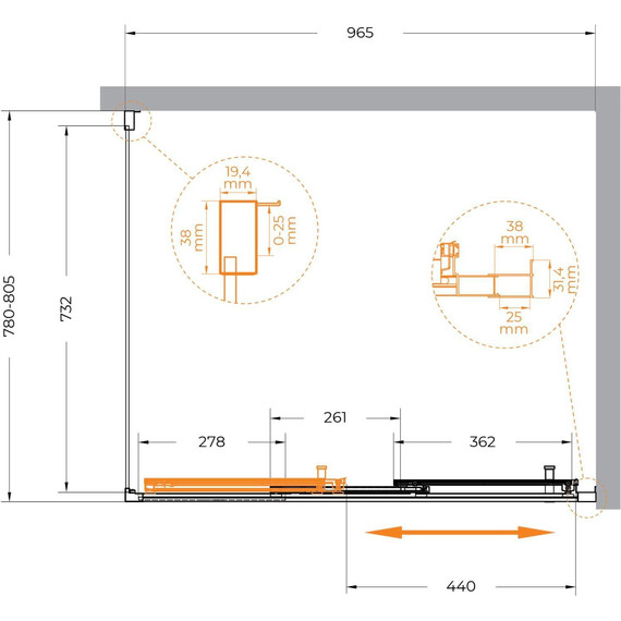 Душевое ограждение Cezares 100x80 см MOLVENO-AHF-31-100/80-C-CR-IV, хром/прозрачное - фото 7